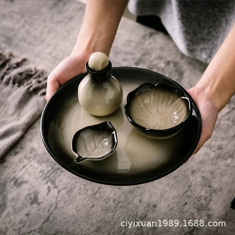 Черная эфирная бутылка с лотком нарцисса, листовым блюдом, блюдом 8 дюймов - керамические аксессуары для эфирных масел