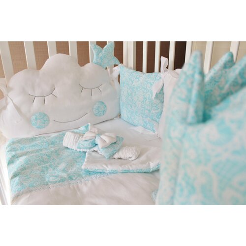 фото Комплект постельных принадлежностей в детскую кроватку, бортики-подушки, одеяло на выписку с бантиком мамины записки