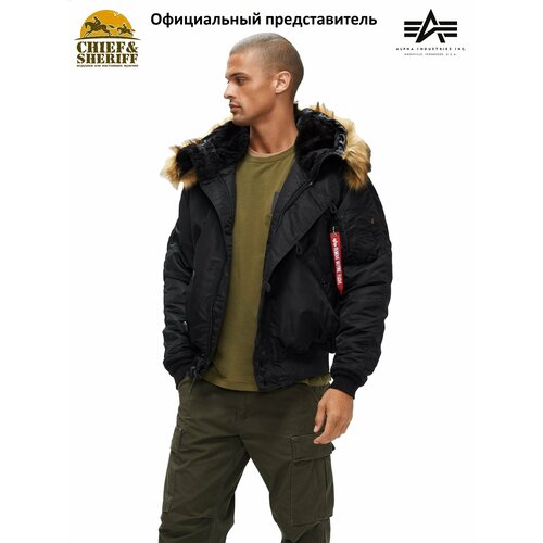 мужская куртка бомбер alpha industries l 2b quilted flight зелёный размер xxl Аляска ALPHA INDUSTRIES, размер XXL, черный