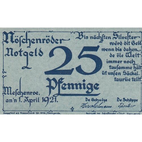 Германия (Веймарская Республика) Нёшенроде 25 пфеннигов 1921 г. (3) германия веймарская республика нёшенроде 50 пфеннигов 1921 г 2