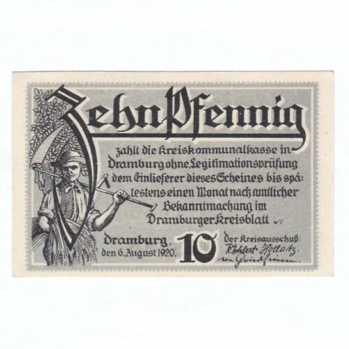 Германия (Веймарская Республика) Драмбург 10 пфеннигов 1920 г. германия веймарская республика данненберг 10 пфеннигов 1920 г