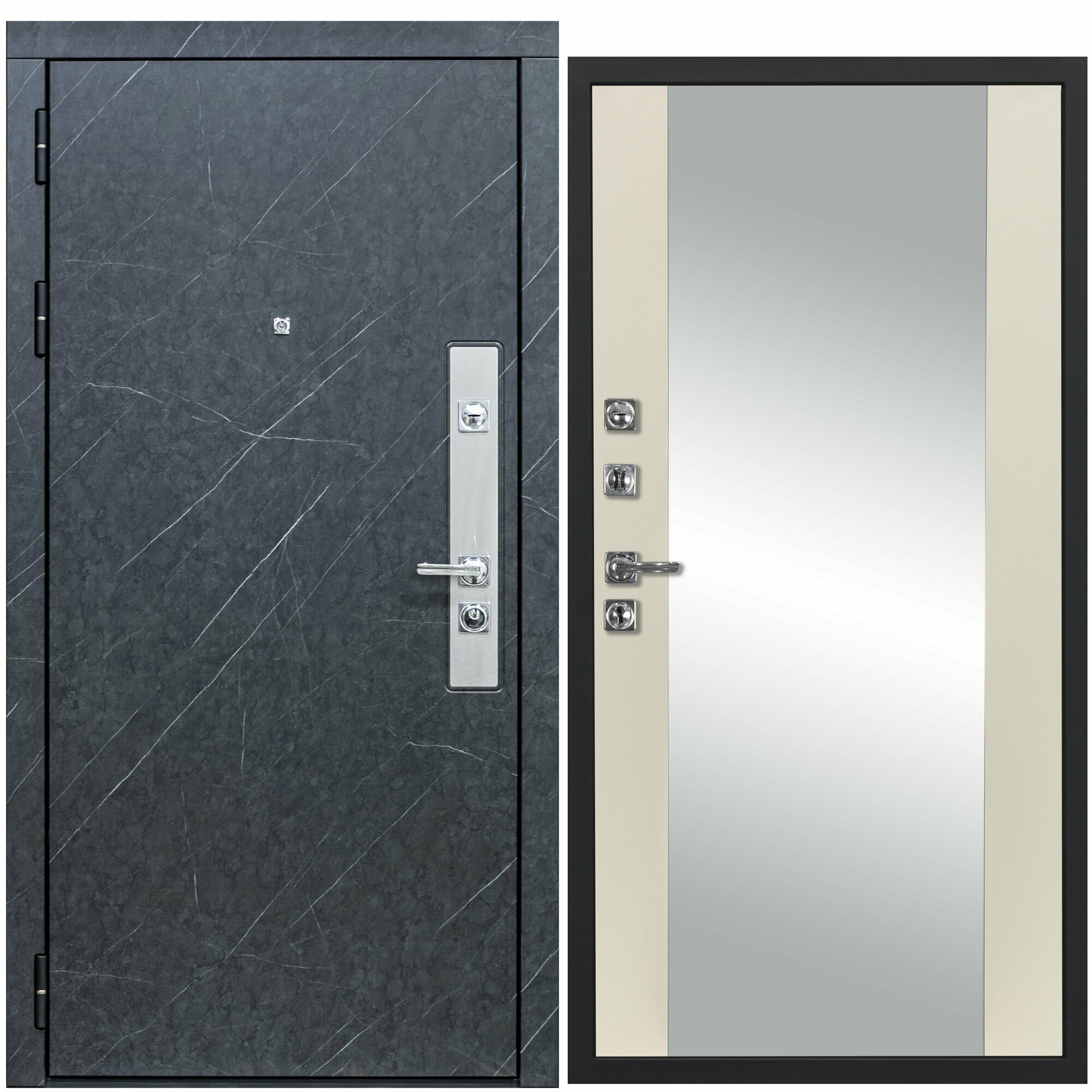 Дверь входная металлическая DIVA ДХ-26 зеркало 2050x960 Левая Гранит - Д15 Софт шампань, тепло-шумоизоляция, антикоррозийная защита