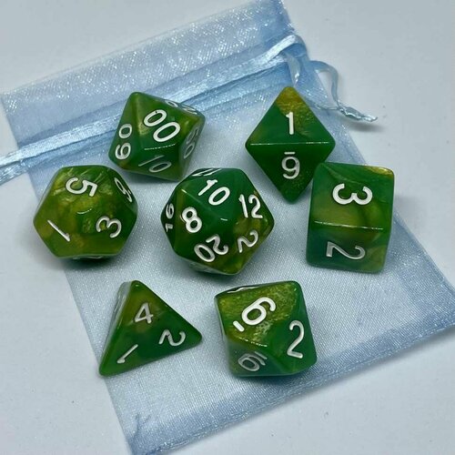 Набор кубиков для игры DnD в мешочке Перламутровый зеленый (DnD74)
