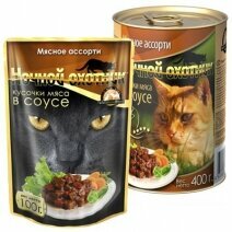 Ночной Охотник 41958 пауч дкошек кусочки в соусе Мясное ассорти 100г (2 шт)