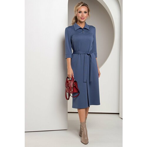 фото Платье полуприлегающее, миди, карманы, размер 46, синий россия