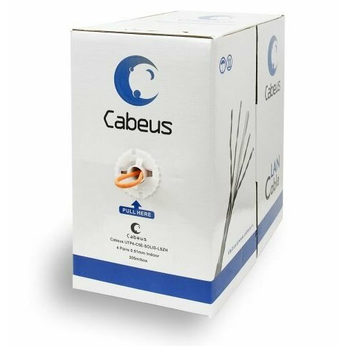 Кабель витая пара U/UTP 5e кат. 4 пары Cabeus UTP-4P-Cat.5e-SOLID-LSZH 24AWG(0.51 мм), медь, одножильный (solid), внутренний, LSZH, оранжевый, уп/305м nikolan nkl 9100c rd кабель витая пара u utp 4 пары кат 5e bc чистая медь 24awg 0 511мм внутренний lszh нг а hfltx красный 305м