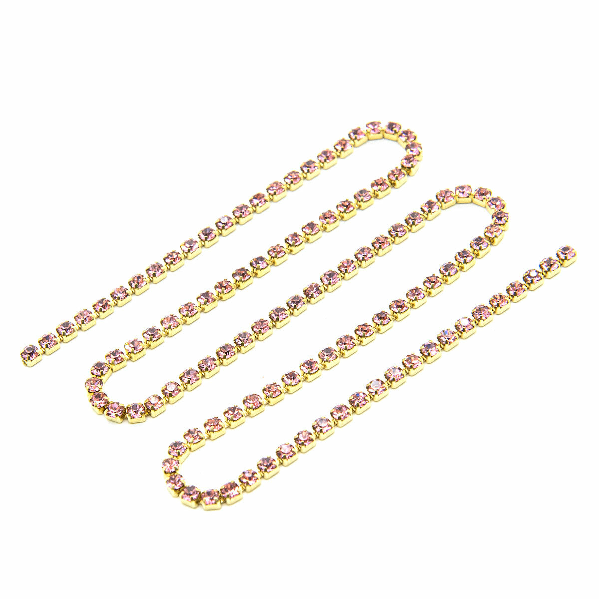 ЦС006ЗЦ2 Стразовые цепочки (золото), розовый, размер 2 мм, 30 см/упак