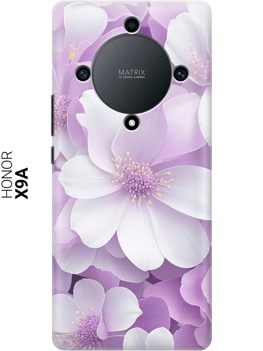 Силиконовый чехол на Honor X9a / Magic5 Lite / Хонор Х9А / Мэджик 5 Лайт с рисунком "Бело-фиолетовые цветы"