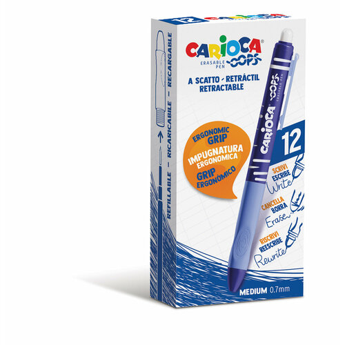 Ручка гелевая 12 шт Carioca автоматическая пиши-стирай OOPS Retractable d 07 мм 1 мм 4304302 цвет чернил синий 3228₽