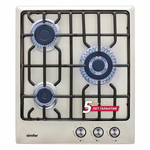 Газовая варочная панель Simfer 45см газ-контроль электроподжиг WOK конфорка нержавеющая сталь LAMA решетки комплект жиклеров для баллонного газа 5 лет гарантии серый 1667000₽