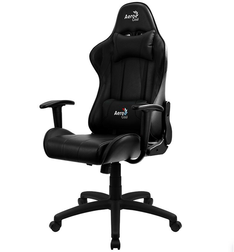Кресло для геймера Aerocool AC100 AIR All black (<150кг перфорированный ПУ 2 подушки фикс. подлокотники)