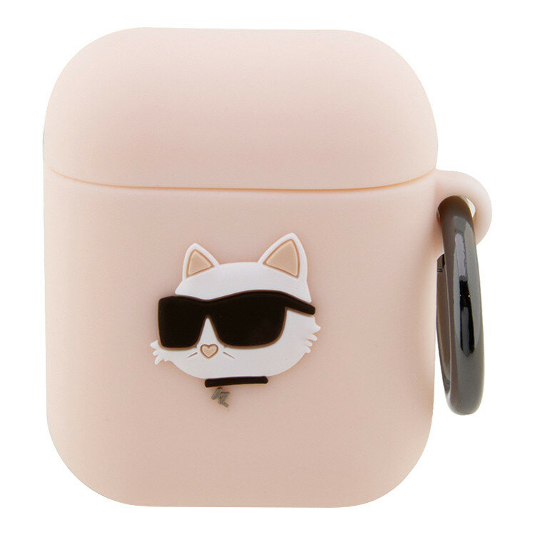 Karl Lagerfeld силиконовый чехол с кольцом для Airpods 1/2, NFT 3D Choupette розовый