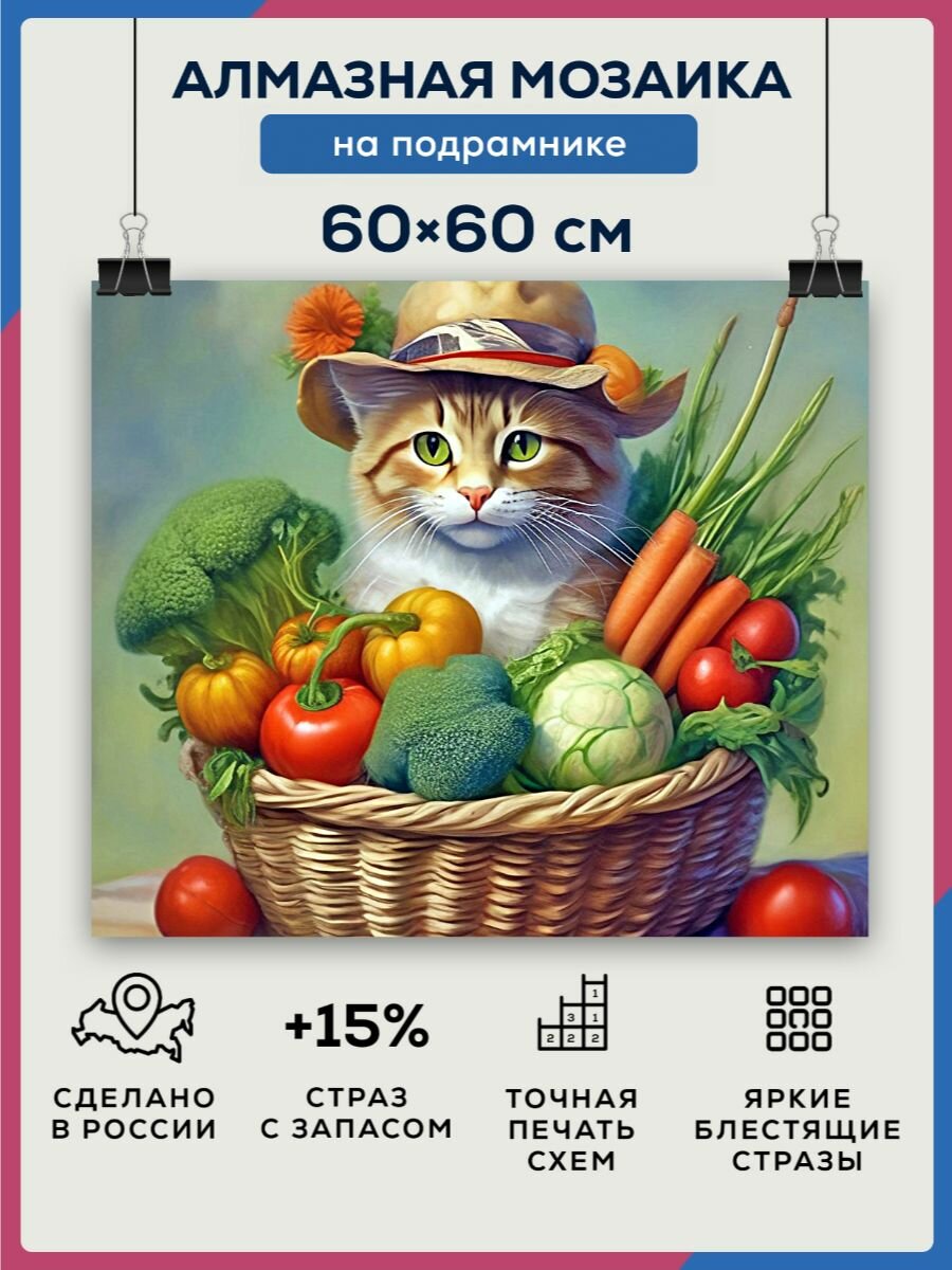 Алмазная мозаика 60x60 Фермерский кот на подрамнике