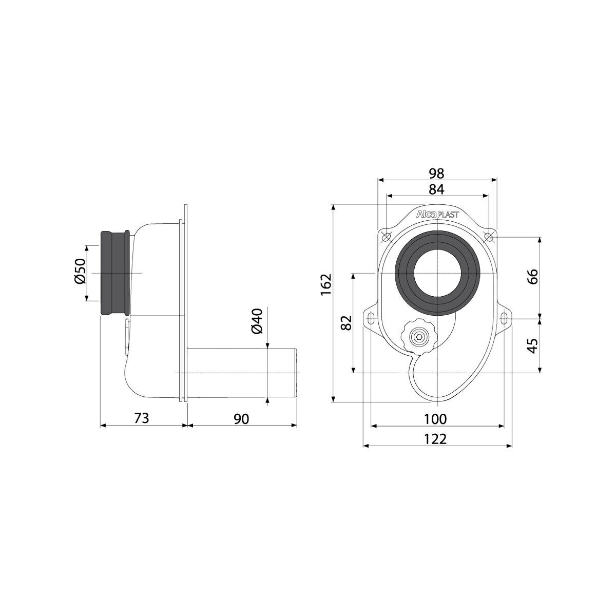 Cифон для писсуара горизонтальный AlcaPlast A45B — фото 1