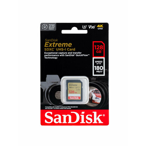 карта памяти 128gb sd sandisk extreme sdsdxv5 128g gncin Карта памяти SanDisk Extreme SDXC 128 ГБ Class 10 UHS-I U3 V30 (R/W 180/90 Mb/s)