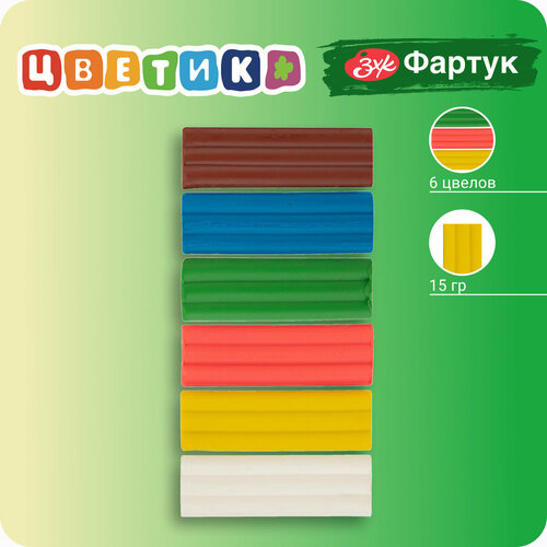 Пластилин Невская палитра Цветик, 6 цветов, 90 г, восковой, со стеком