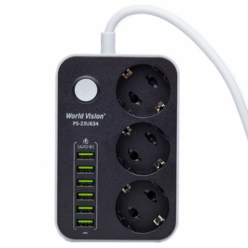 Сетевой фильтр World Vision 3 Sockets 6 USB 2m Black PS-23U634 1241₽