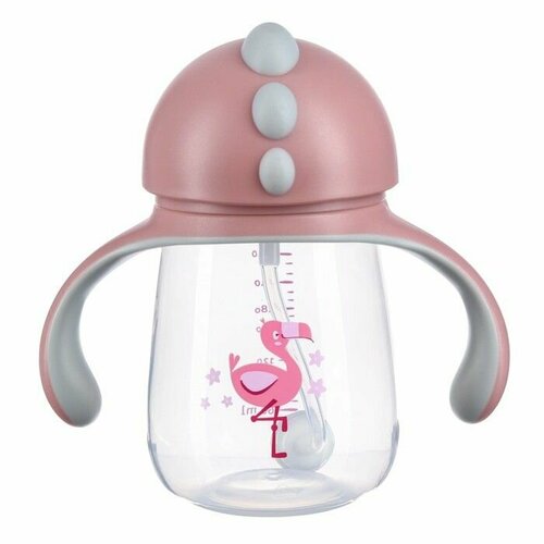 Поильник с трубочкой 55мм Фламинго 260 мл 9 мес розовый 1932₽
