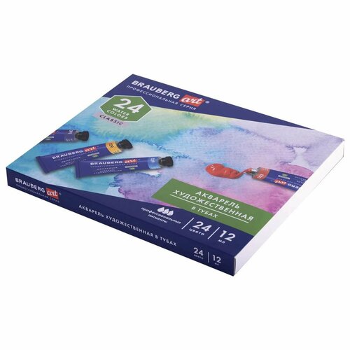 Акварель художественная Brauberg для рисования в тубах Набор 24 цвета по 12 мл 2238₽