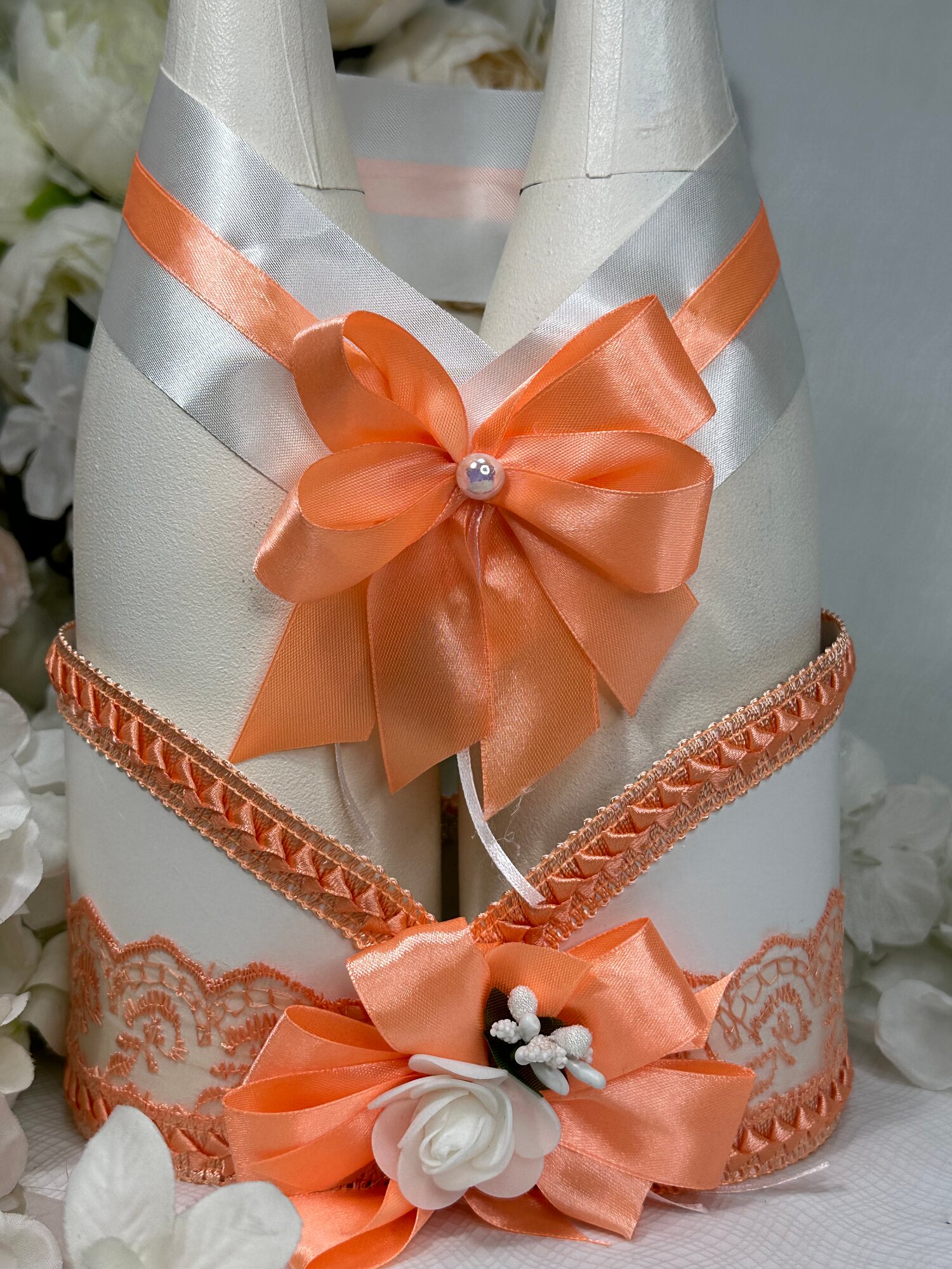 Украшение для шампанского Корзинка "Ажурная", персиковый