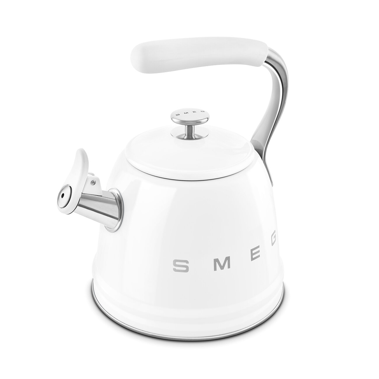 Эмалированный чайник SMEG CKLW2001WH, со свистком, индукционное дно, белый, нержавеющая сталь
