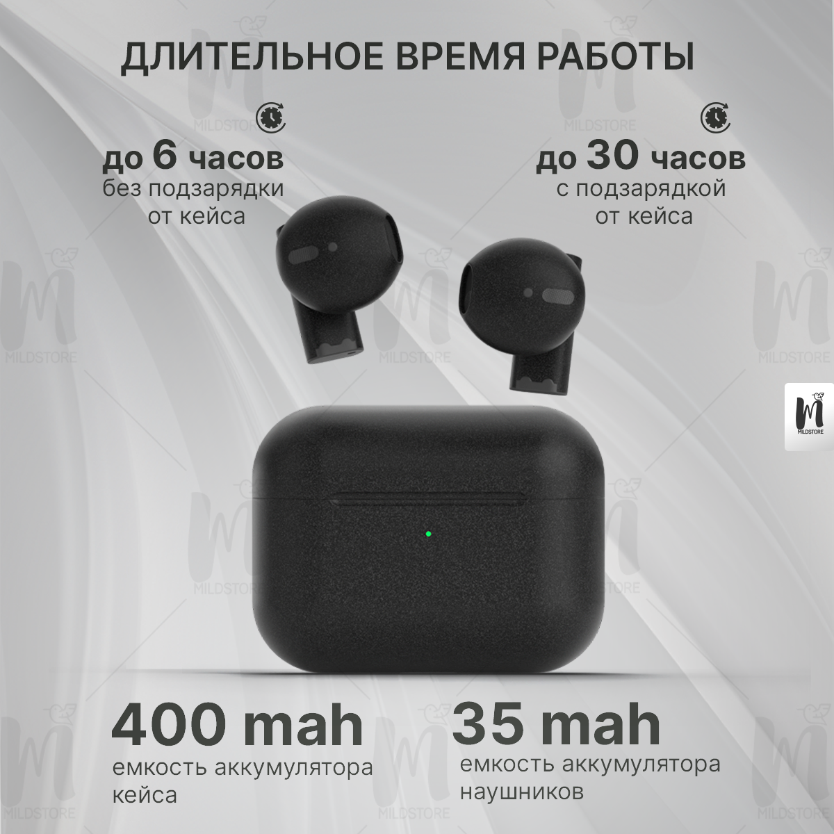 Наушники беспроводные с микрофоном для iphone для андроид / маленькие, черные — фото 1