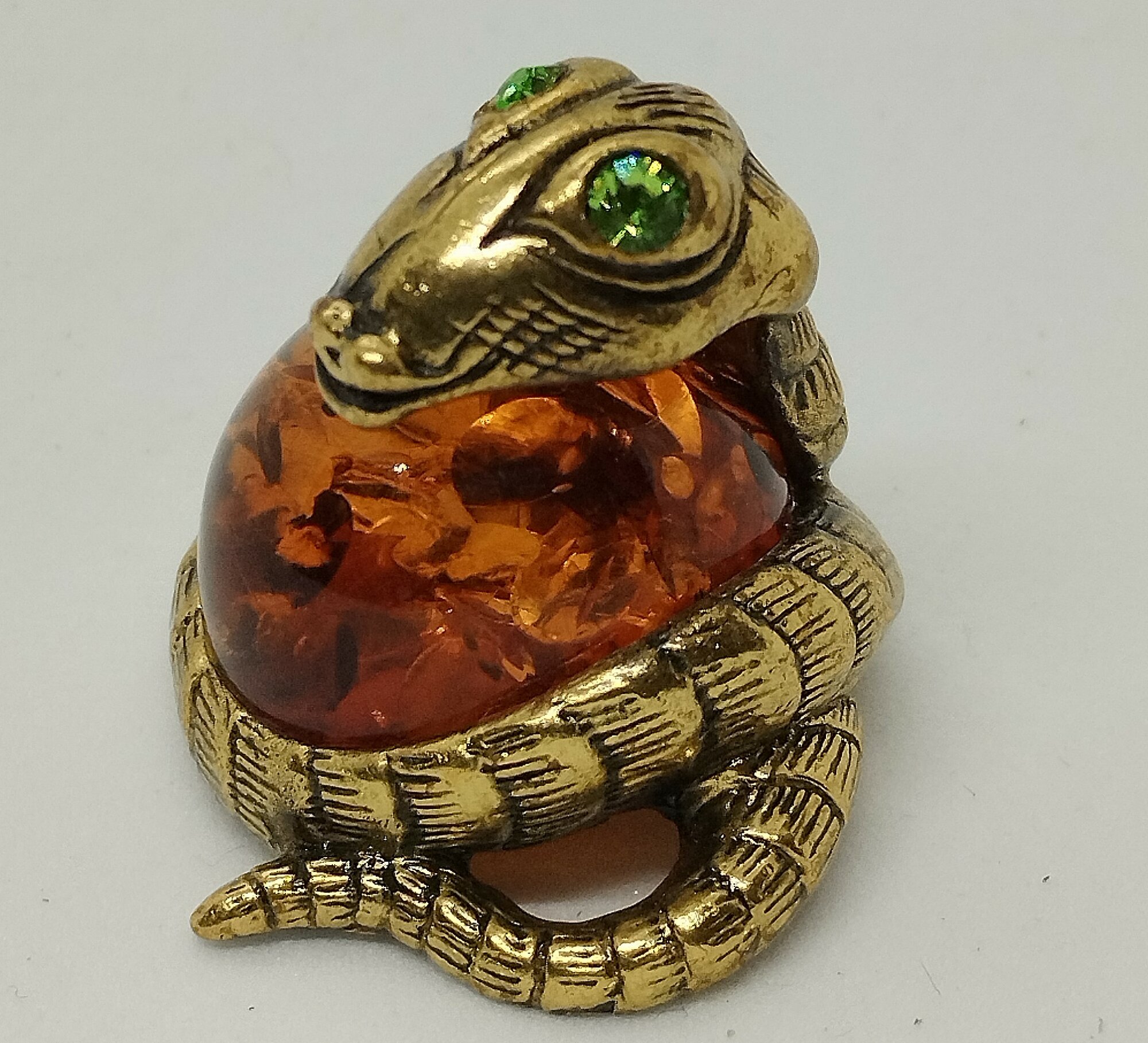 Фигурка бронза с янтарем "Змея", арт 211 — фото 1