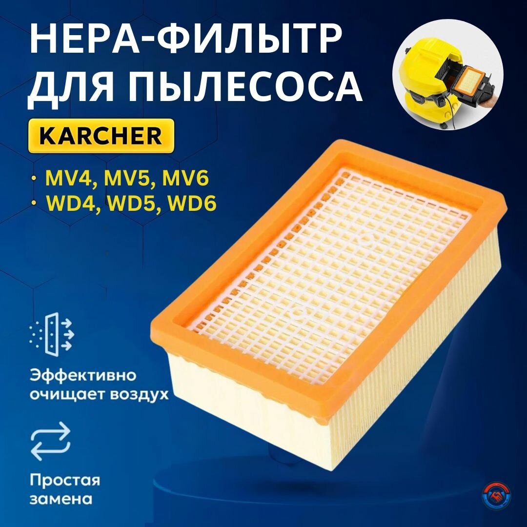 Плоский складчатый HEPA-фильтр для пылесосов Karcher MV4 MV5 MV6 WD4 WD5 WD6 – чистый воздух без пыли и аллергенов