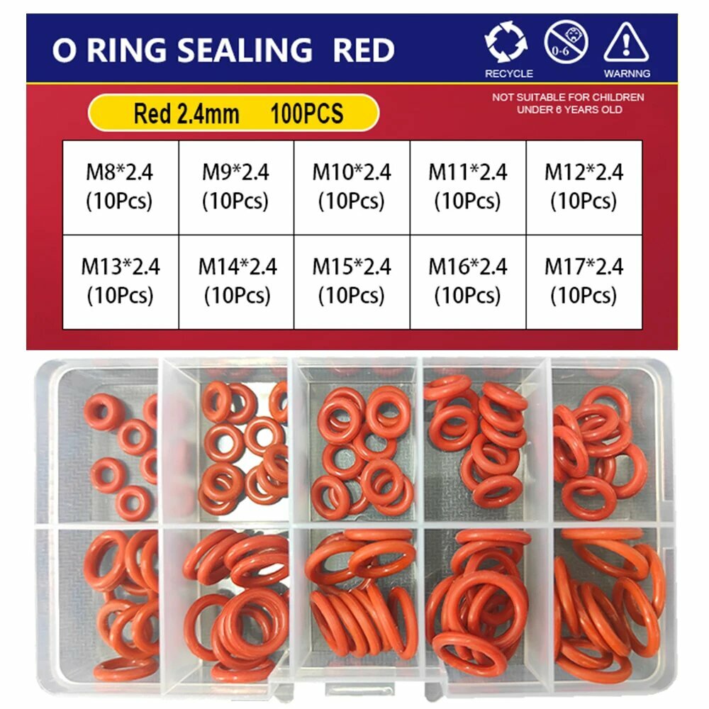 Силиконовые уплотнительные кольца VMQ набор, red 2.4mm (1set)
