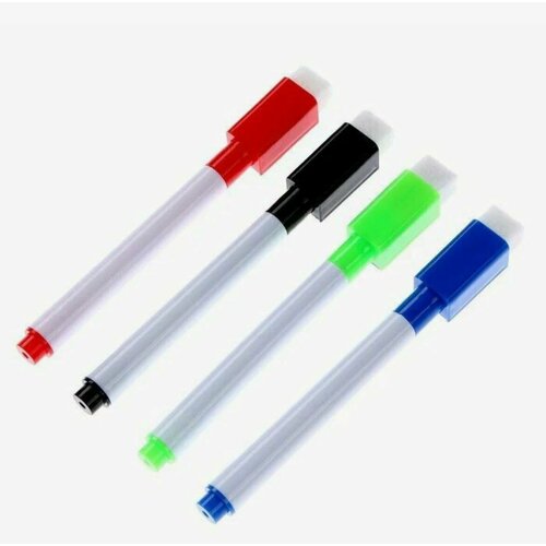 Набор цветных маркеров (4 штуки) для белых досок с губкой стиратель и магнитом для школы, для офиса