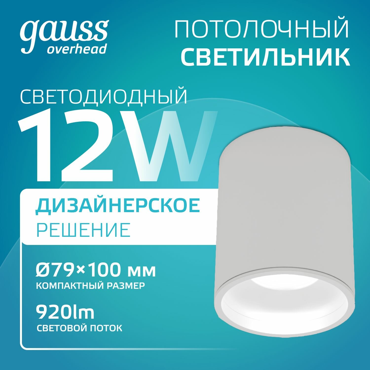Светильник потолочный светодиодный 12W Белый 4100K Gauss Overhead