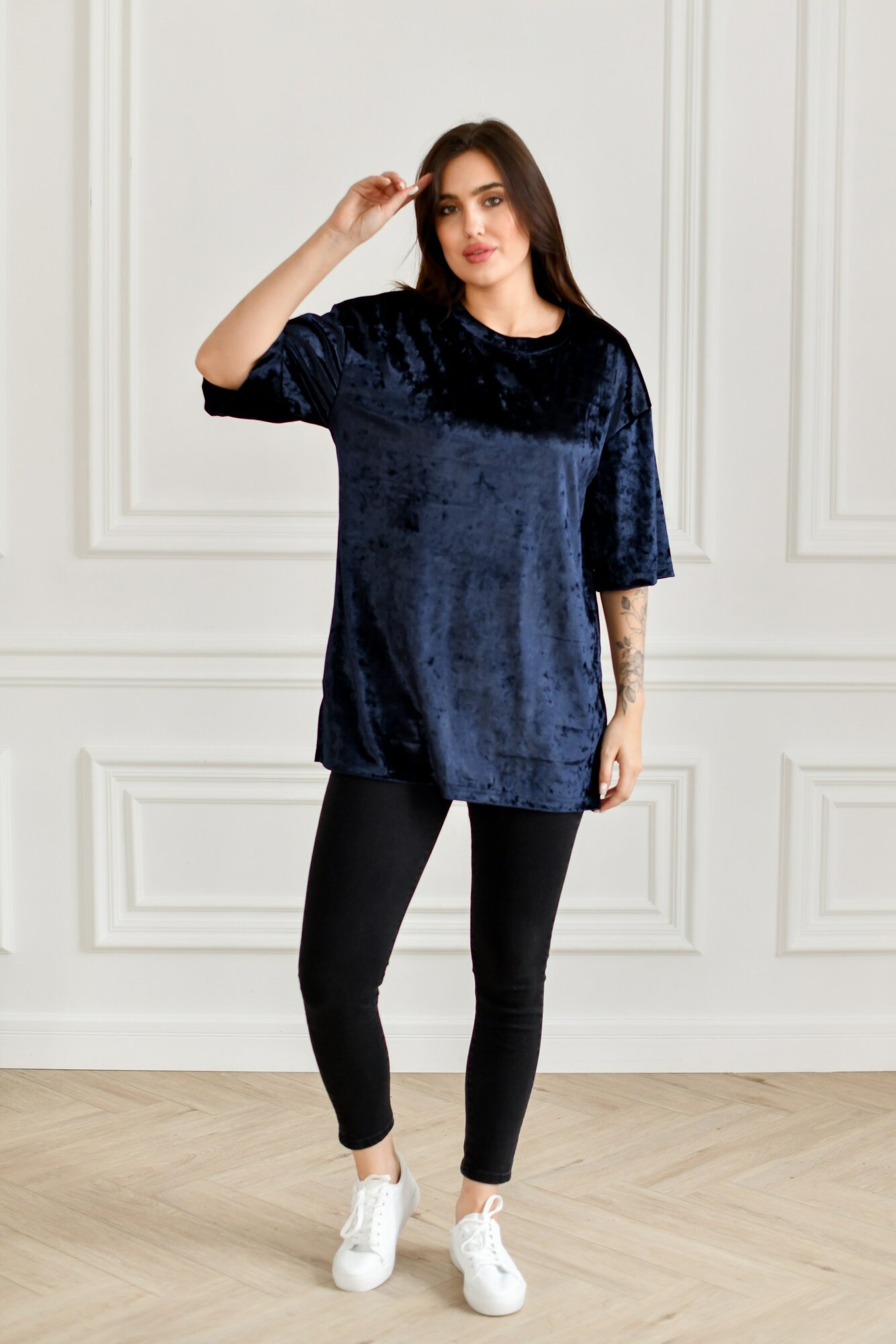 Футболка BUY-TEX.RU женская, велюровая, оверсайз, размер 46, cиний