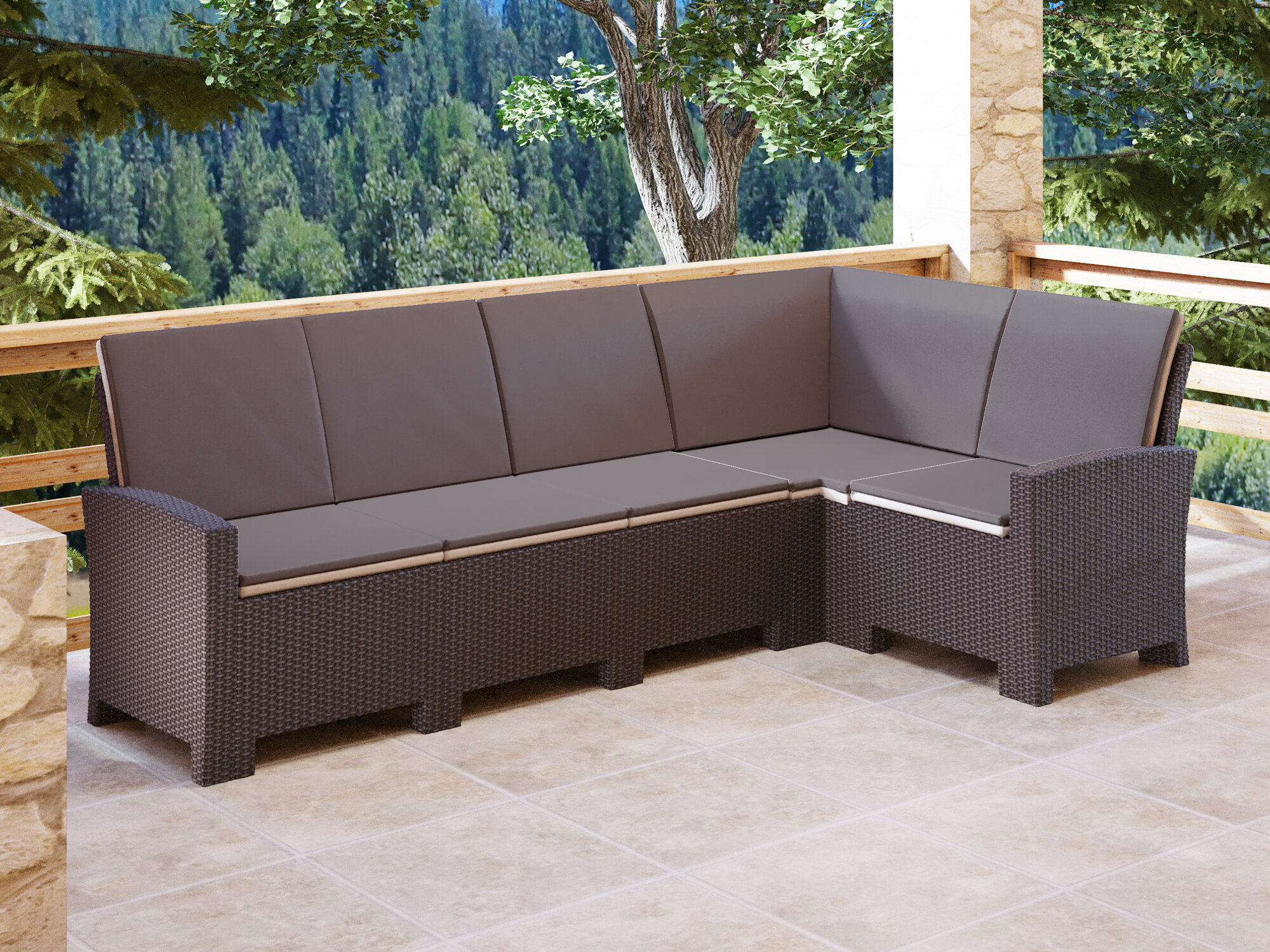 Угловой диван под ротанг Калифорния “California“ 240х136 см арт.80497-1 с подушками на спинку