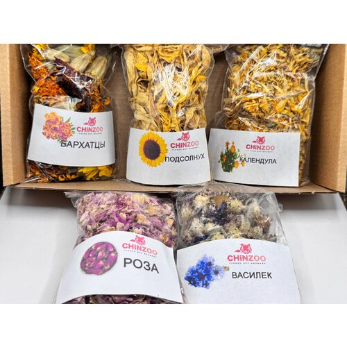 Лакомство для шиншилл, хомяков, морских свинок, дегу, крыс, песчанок ChinZoo набор сушеных цветов Дегустатор №6, 50 гр.