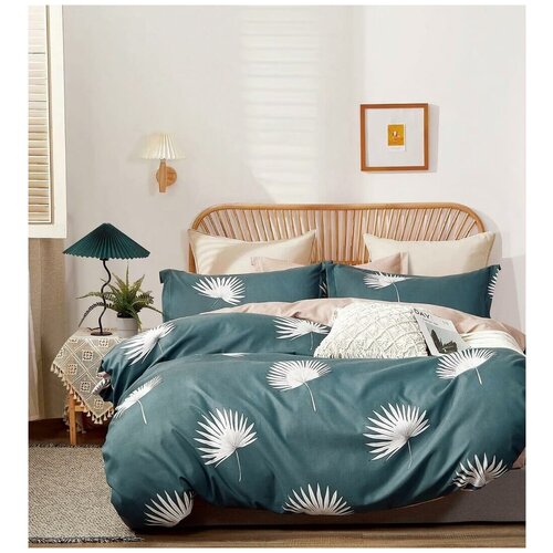 фото Постельное белье boris зеленый / бежевый, сатин семейный