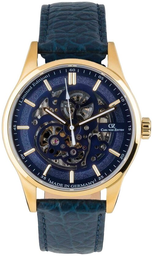 Наручные часы Carl von Zeyten Skeleton CVZ0076GBLS, золотой, синий