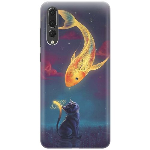 Силиконовый чехол Кот и рыбка на Huawei P20 Pro / Хуавйе П20 Про силиконовый чехол на huawei p20 pro хуавйе п20 про с принтом кот с разноцветными глазами