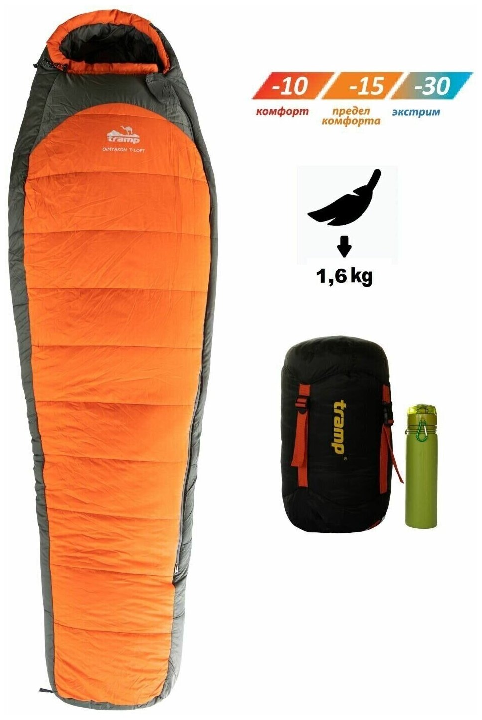 Tramp мешок спальный Oimyakon T-Loft Compact оранжевый левый