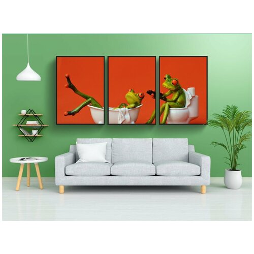 фото Набор модулных постеров для интерьера "ванна, туалет, лягушки" 60x90 см. в тубусе, без рамки lotsprints