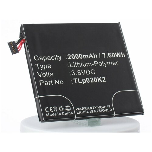 аккумулятор для alcatel cab2170000c1 cab30m0000c1 Аккумулятор iBatt iB-B1-M1206 2000mAh для Alcatel TLp020K2