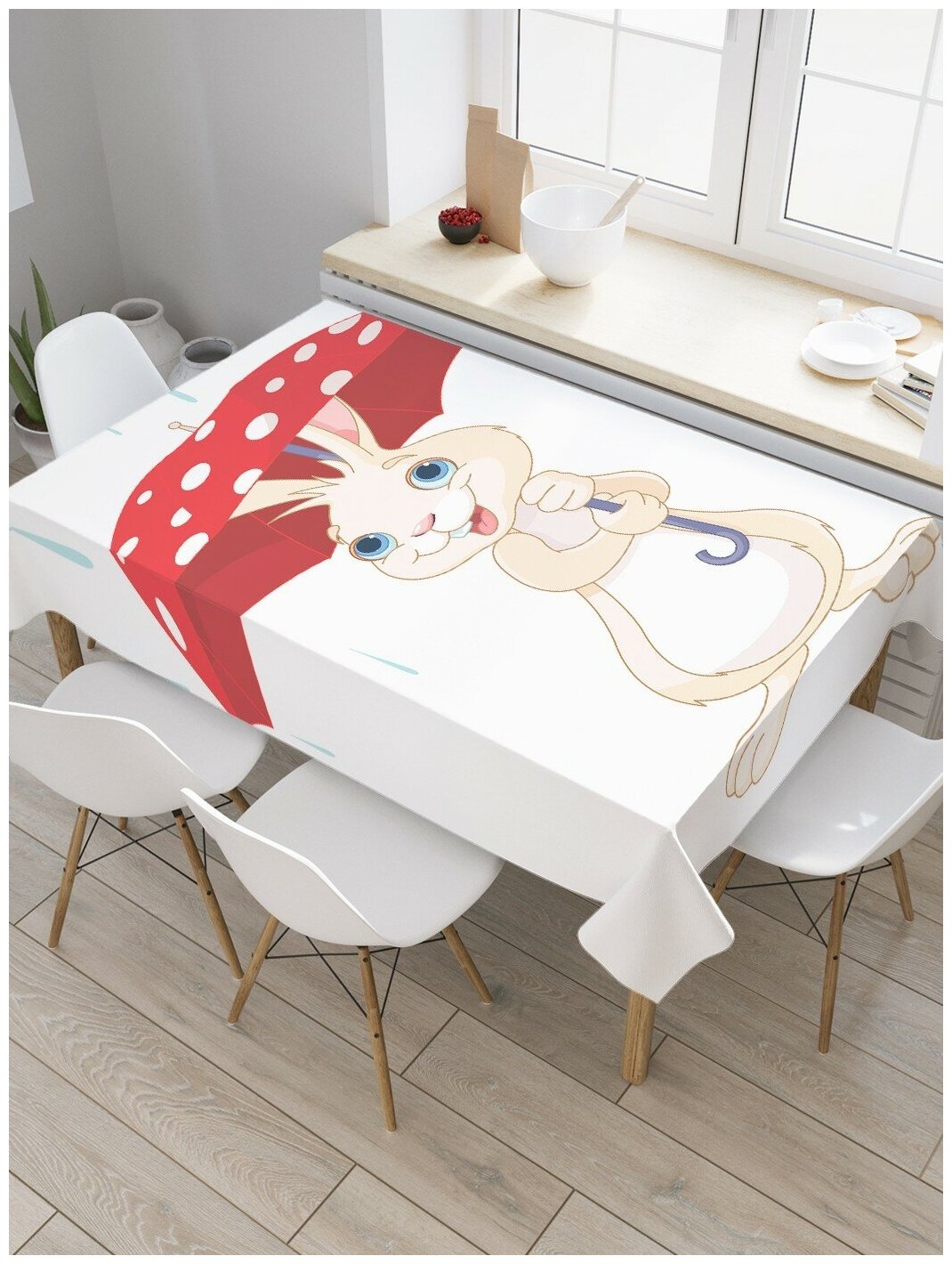 Скатерть прямоугольная JoyArty на кухонный стол "Заяц под зонтиком" из оксфорда, 120x145 см