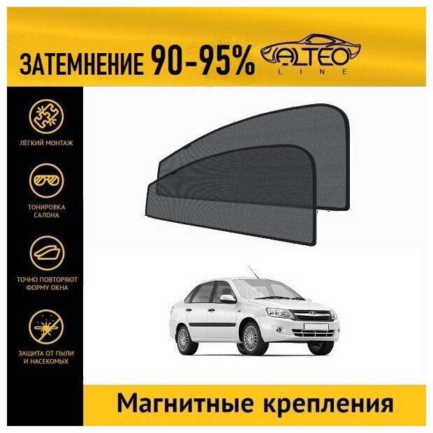 Каркасные автошторки на магнитах ALTEO PREMIUM на LADA Гранта седан (2011-2018) на передние двери с затемнением 90-95%