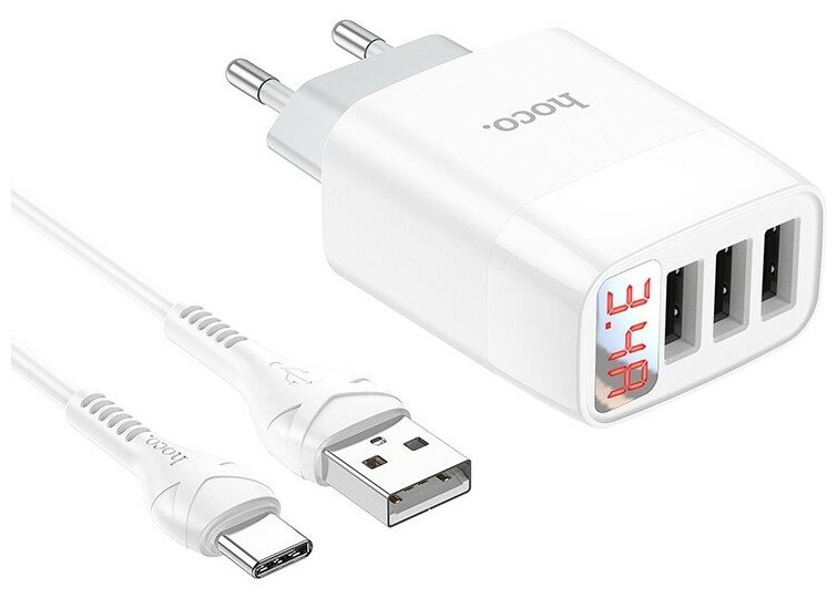 Зарядное устройство сетевое Hoco 6931474760593 3*USB, 3.4А, белый - фото №12