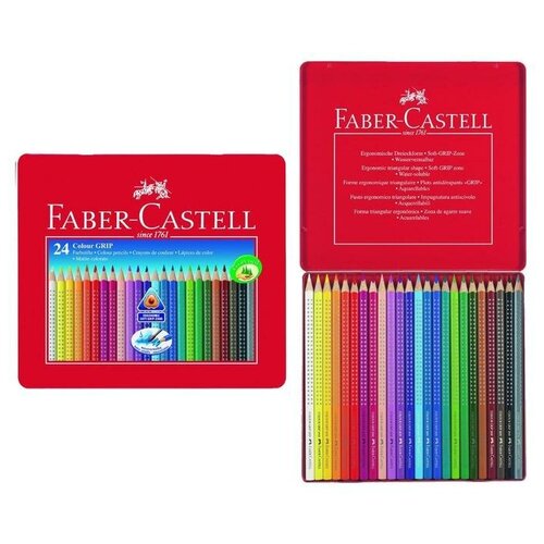 Карандаши 24 цвета Faber-Castell GRIP 2001 трёхгранные, в металлической коробке цветные карандаши grip 2001 в подарочной картонной коробке 36 шт 2 слоя по 18 карандашей