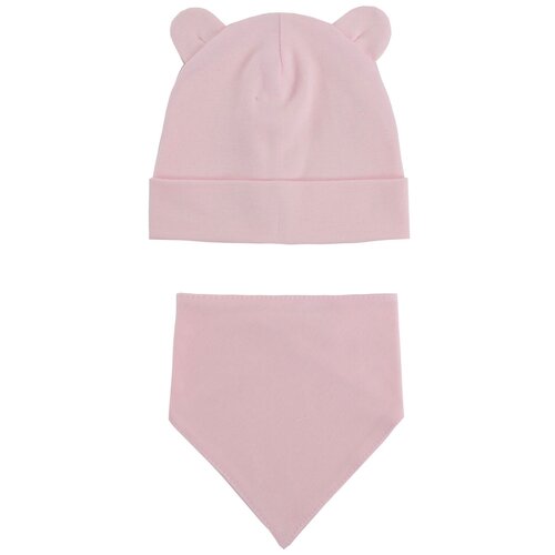 Комплект шапочка с ушками +нагруник (розовый) 62