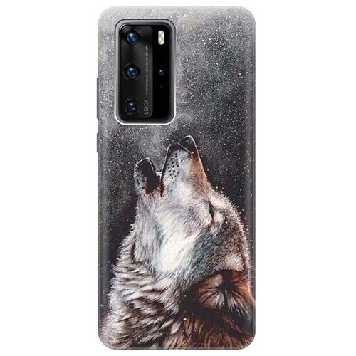 фото Ультратонкий силиконовый чехол-накладка для huawei p40 pro с принтом "морозный волк" gosso