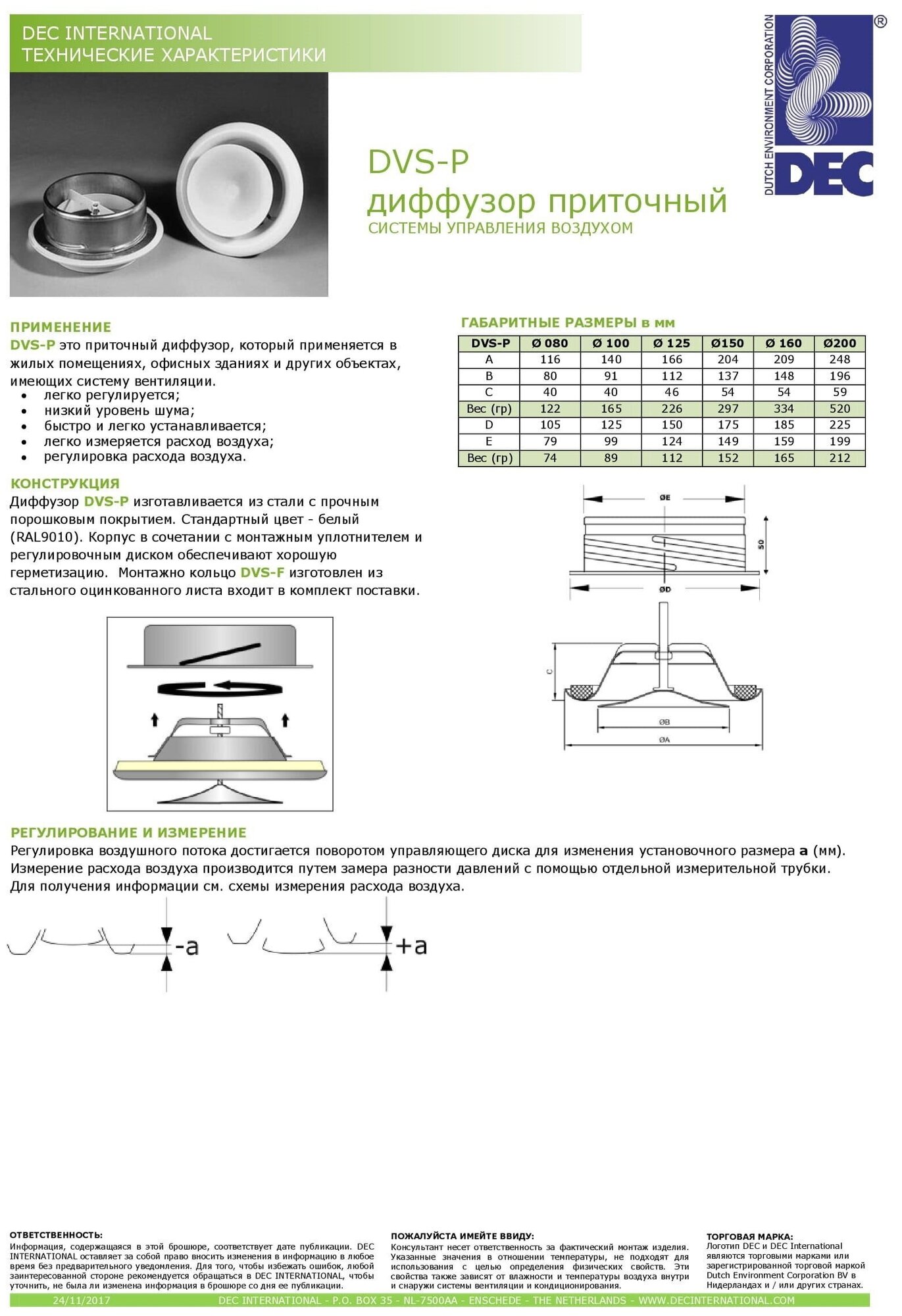 Диффузор металлический приточный DEC REGA DVS-P 160 (Нидерланды) - фотография № 14