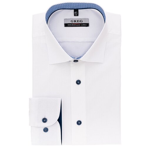 фото Рубашка мужская длинный рукав greg 100/231/0528/z/1p_gb, полуприталенный силуэт / regular fit, цвет белый, рост 174-184, размер ворота 44