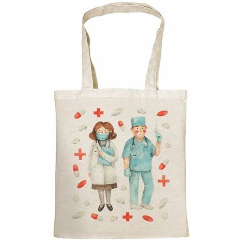 фото Сумка шоппер с принтом "первая помощь " сумка шопер авоська холщовая сумка с рисунком в подарок gerasim