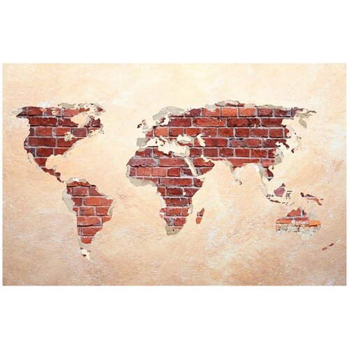 Фотообои Уютная стена Карта мира из кирпичной кладки 420х270 см Виниловые Бесшовные (единым полотном)
